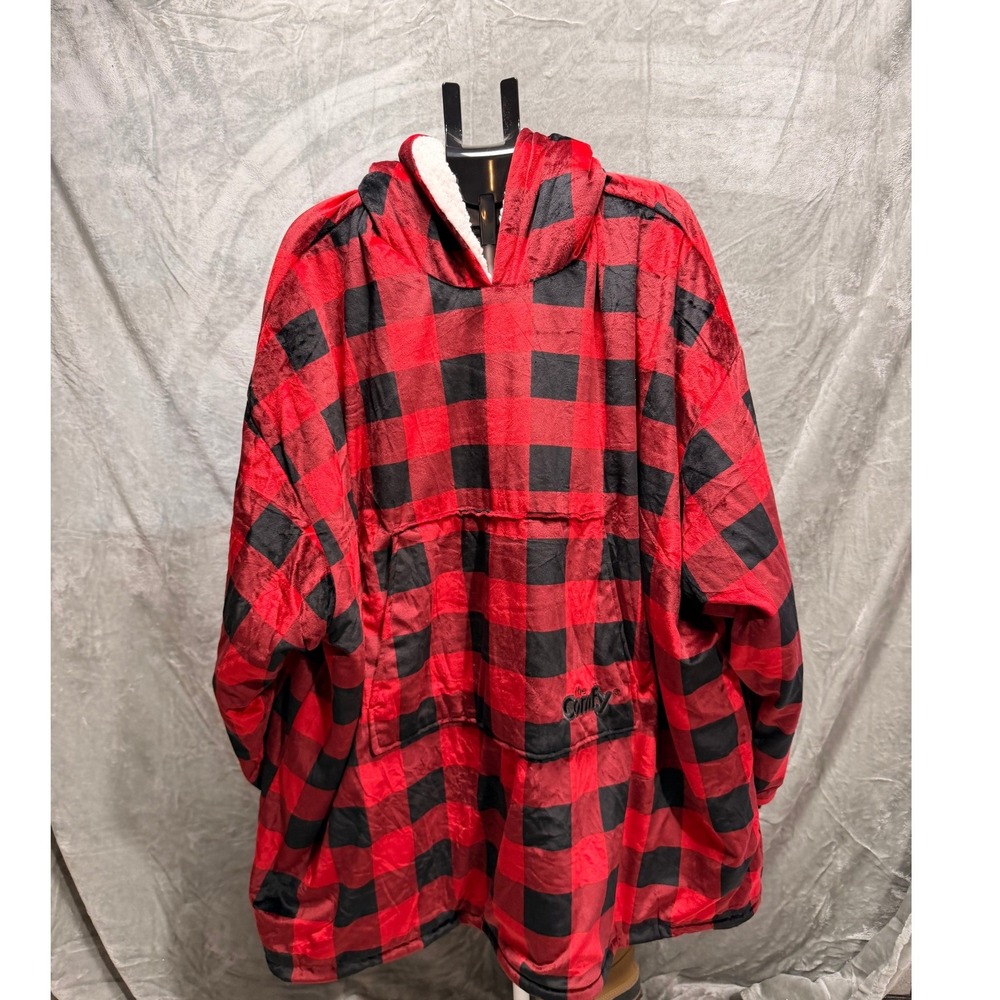 The Comfy Red Black Buffalo Plaid Oversized Wearable Blanket Hoodie Sherpa Lined